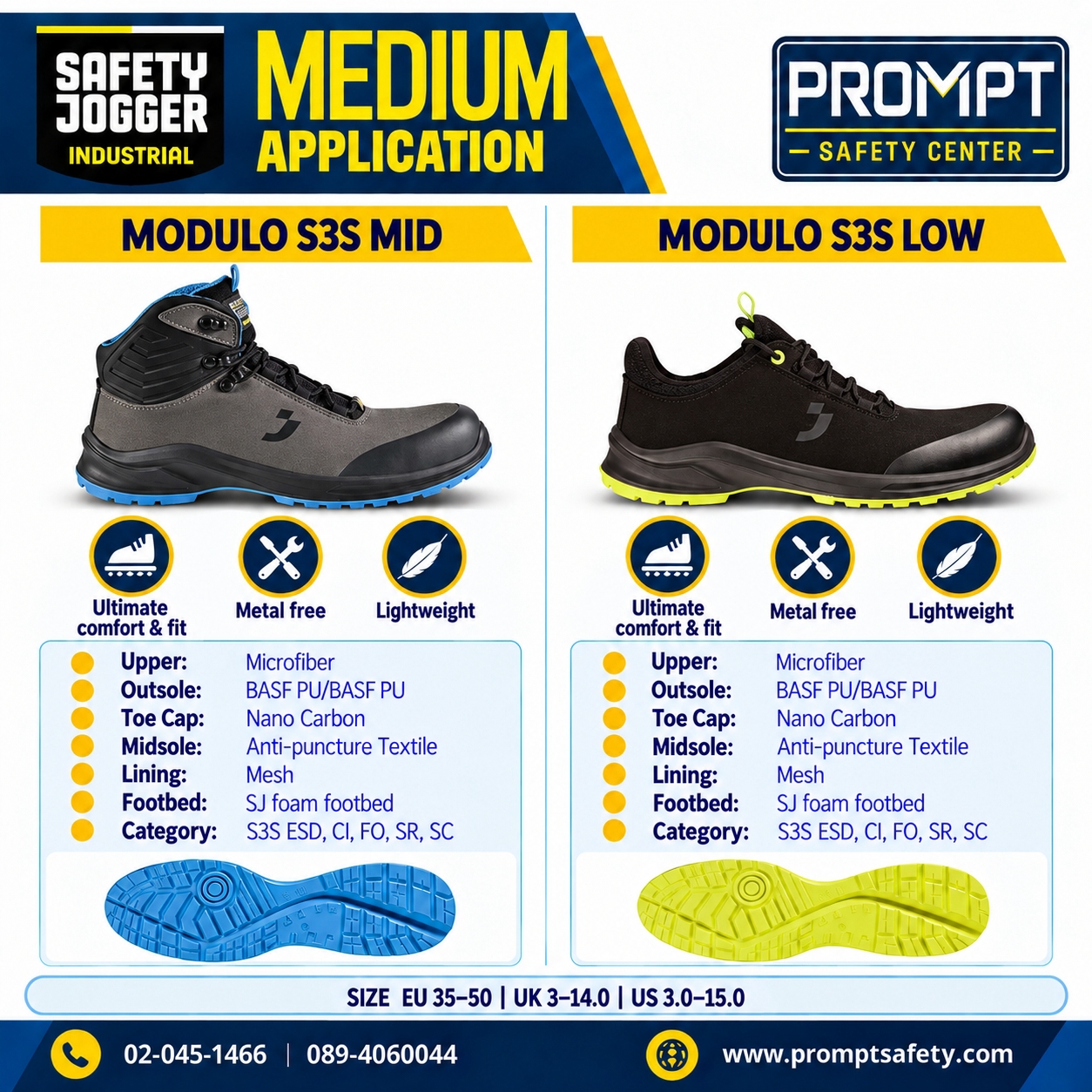 รองเท้านิรภัย SAFETY JOGGER MODULO S3S (MID หุ้มข้อ & LOW หุ้มส้น)