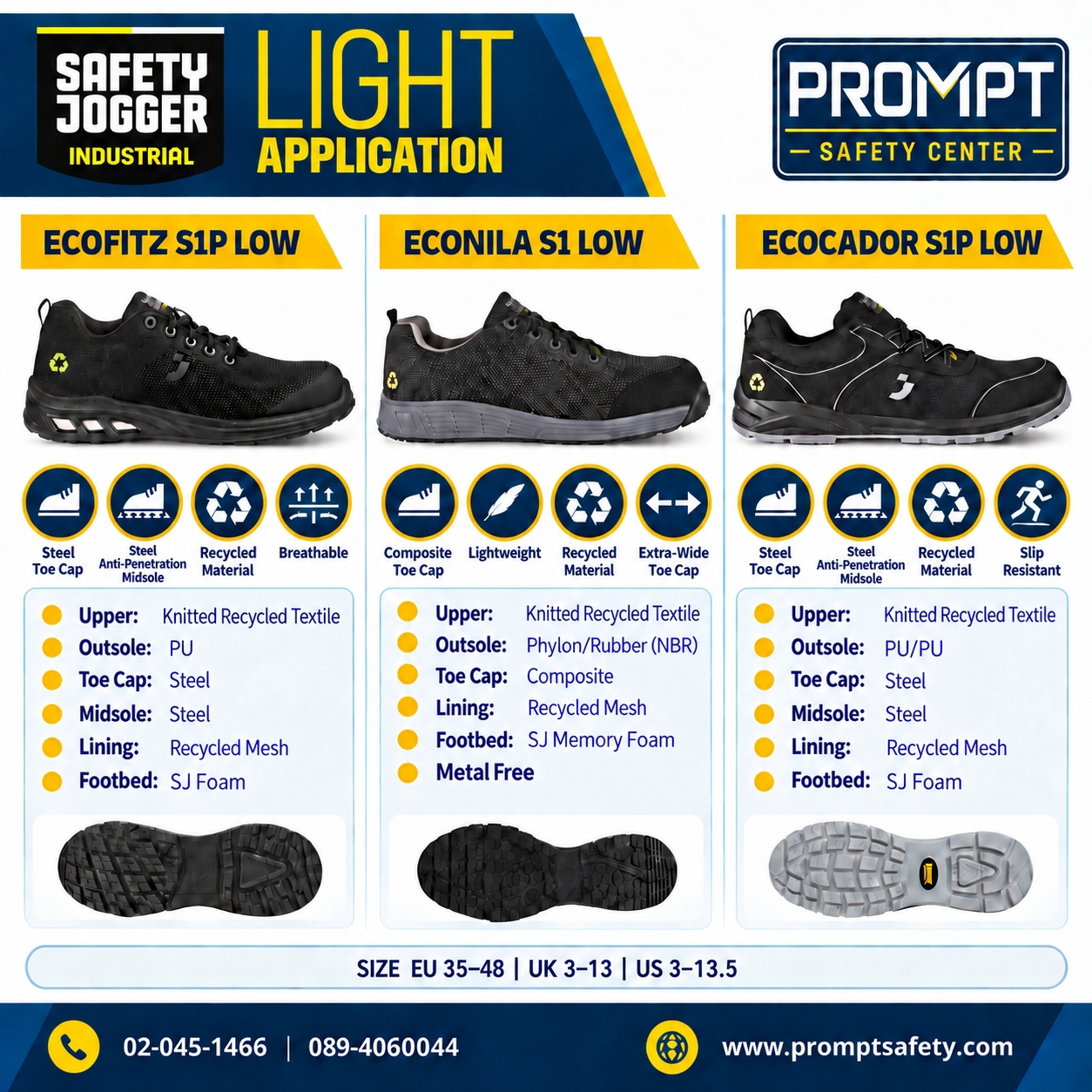 รองเท้าเซฟตี้ผ้ารักษ์โลก SAFETY JOGGER ECO Series (ECOFITZ / ECONILA / ECOCADOR)