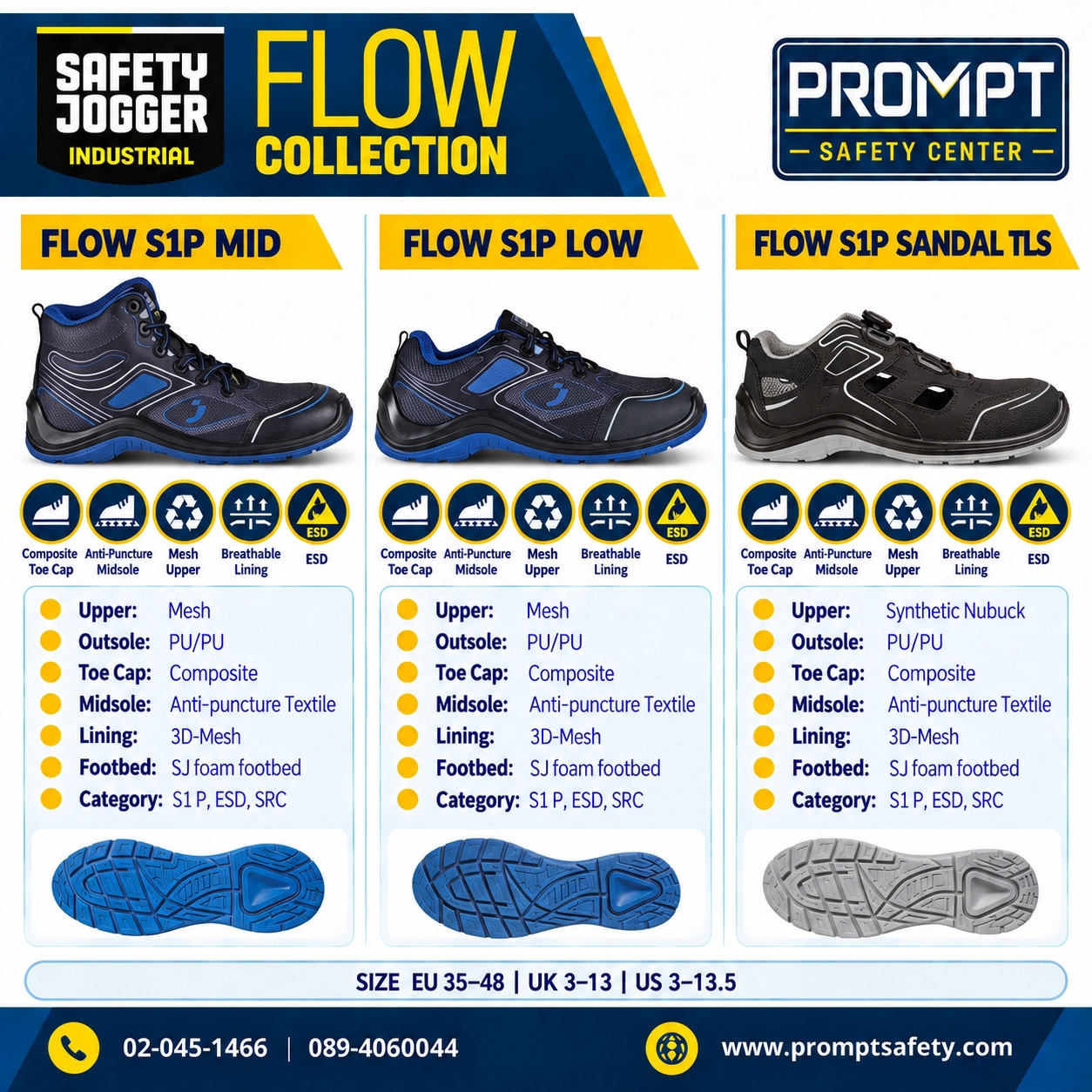 รองเท้าเซฟตี้สปอร์ต SAFETY JOGGER FLOW Collection (S1P MID / LOW / SANDAL TLS)