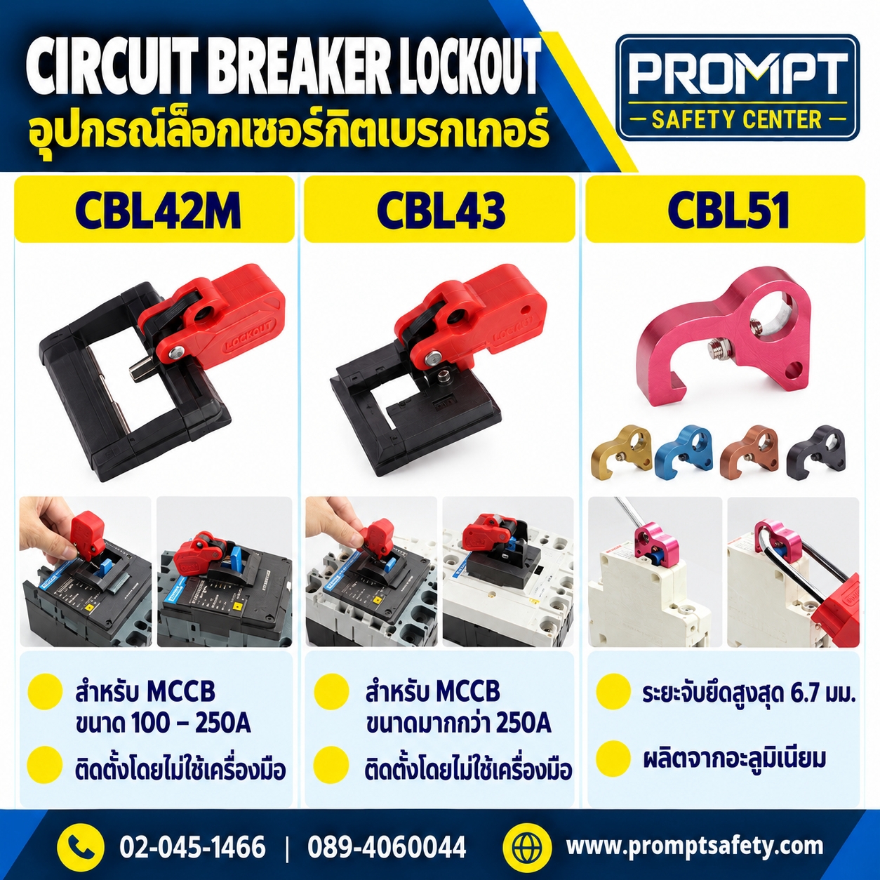 อุปกรณ์ล็อกเซอร์กิตเบรกเกอร์ MCCB รุ่น CBL42M / CBL43 / CBL51