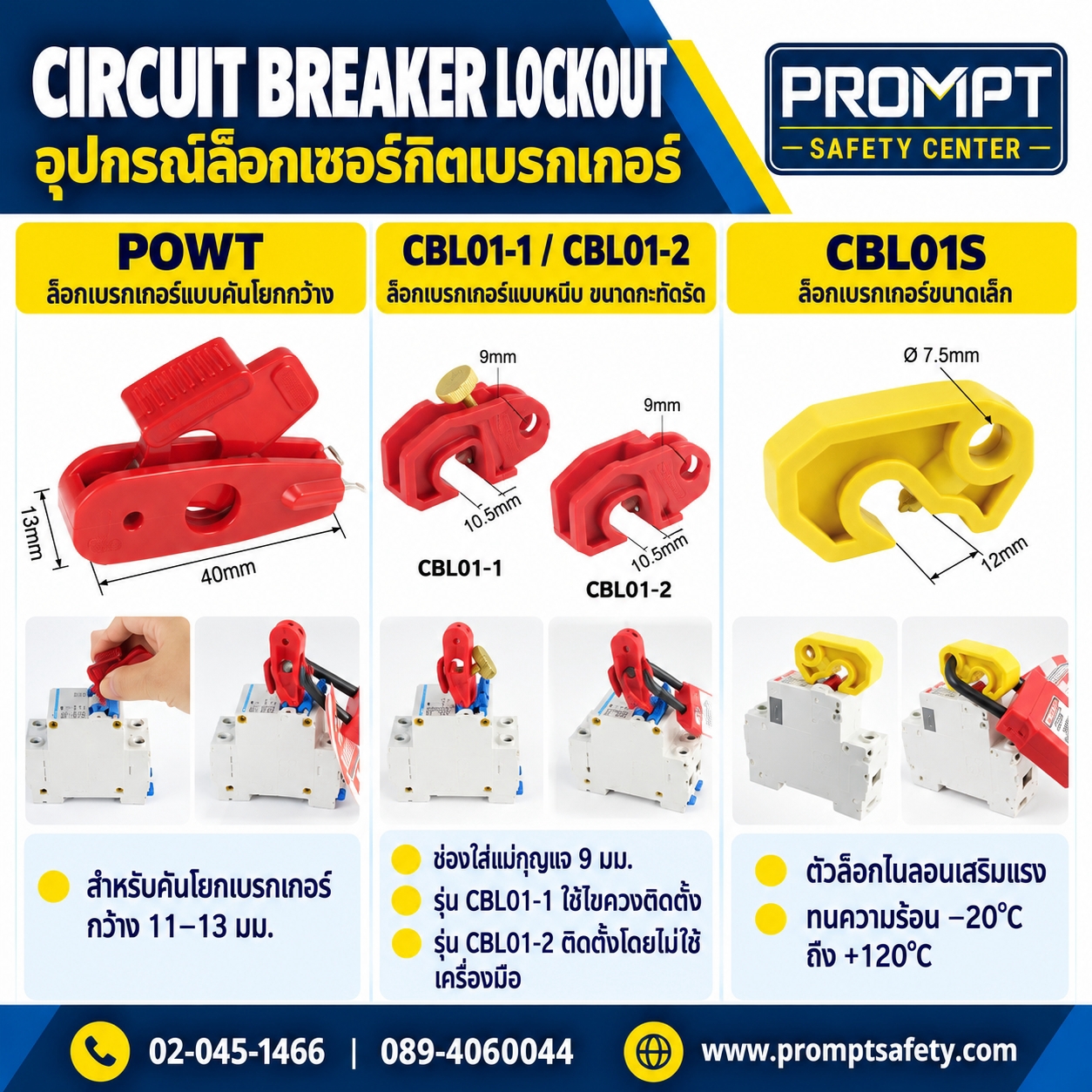 อุปกรณ์ล็อกเบรกเกอร์ขนาดเล็ก Mini Breaker Lockout รุ่น POWT / CBL01-1 / CBL01-2 / CBL01S